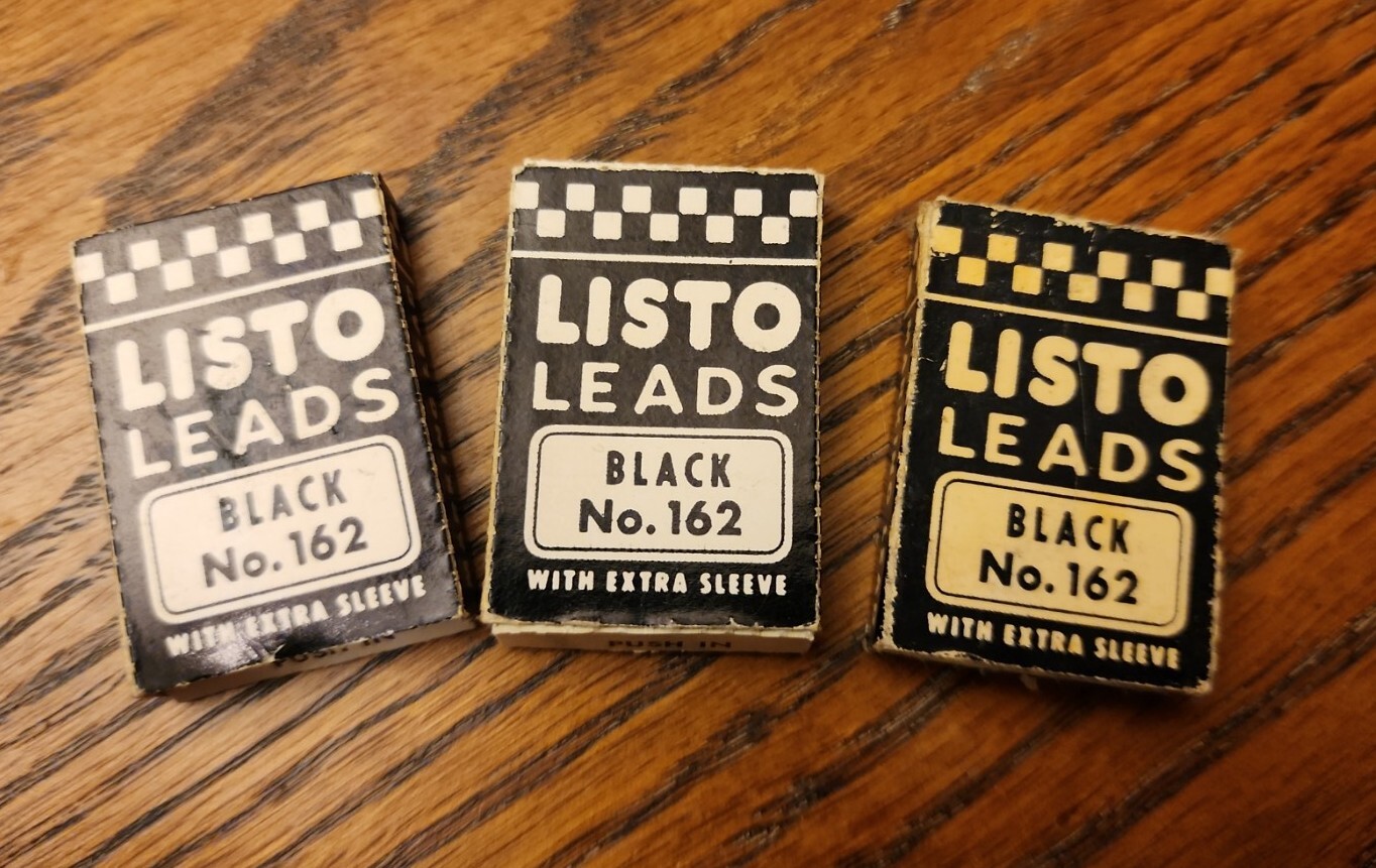 Vintage LISTO Pencil Corporation 4mm Black No. 162 Marking Lead 3 Packages NOS