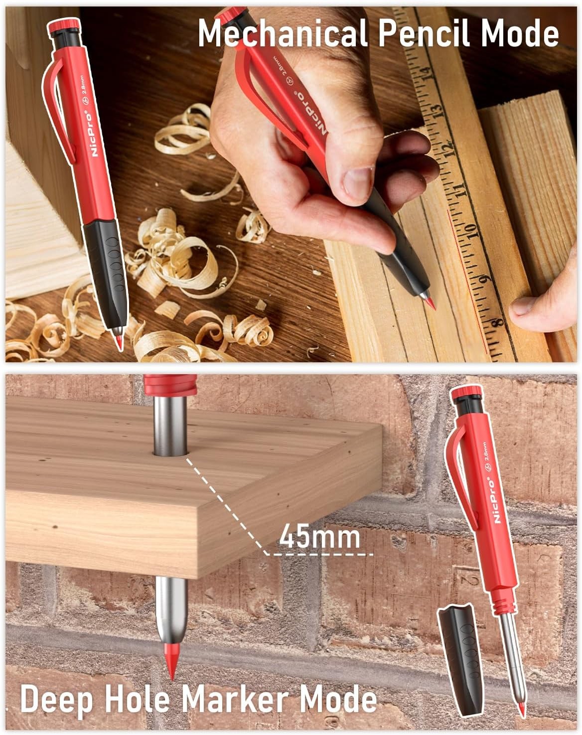 2 Pack Carpenter Pencil Set with Sharpener & Finger Grip, Mechanical Woodworking
