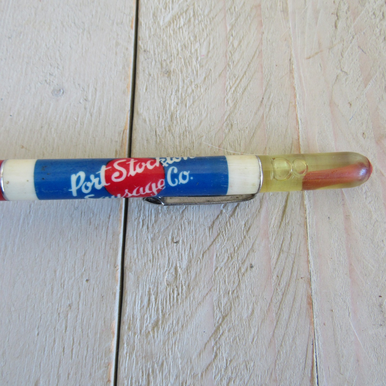 vtg Ritepoint Floaty Pencil Port Stockton Sausage Co Floating Sausage / Hot Dog
