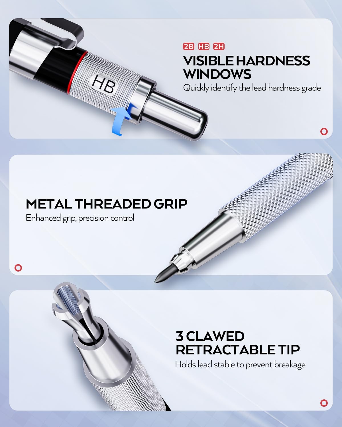 Nicpro 6PCS Art Mechanical Pencil Set, 3PCS Metal 1 count (Pack of 1), Silver