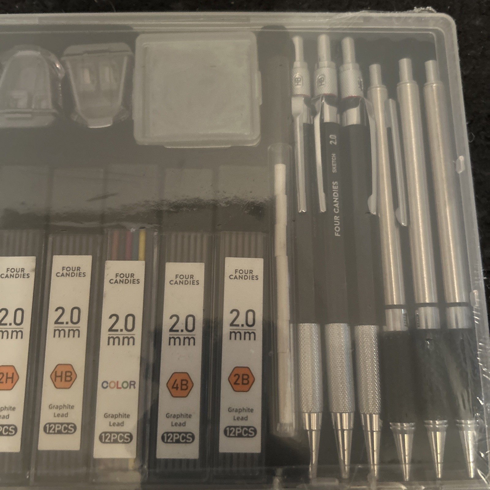 Four Candies 20PCS Art Mechanical Pencil Set with Case, 3PCS Metal Artist Lead P