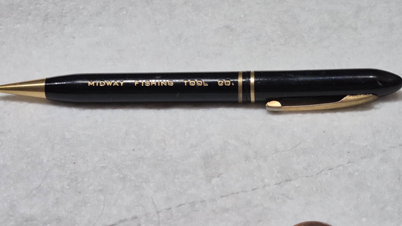 “Midway Fishing Tool Co.” Black/Polished Brass Trim Working Mech Pencil