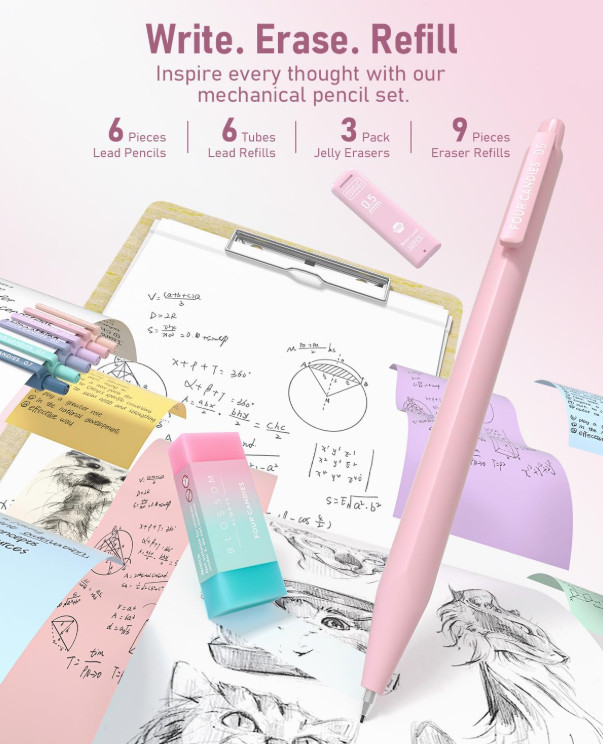 Set escolar estético 39 pcs con estuche lindo, marcadores pastel y bolígrafos