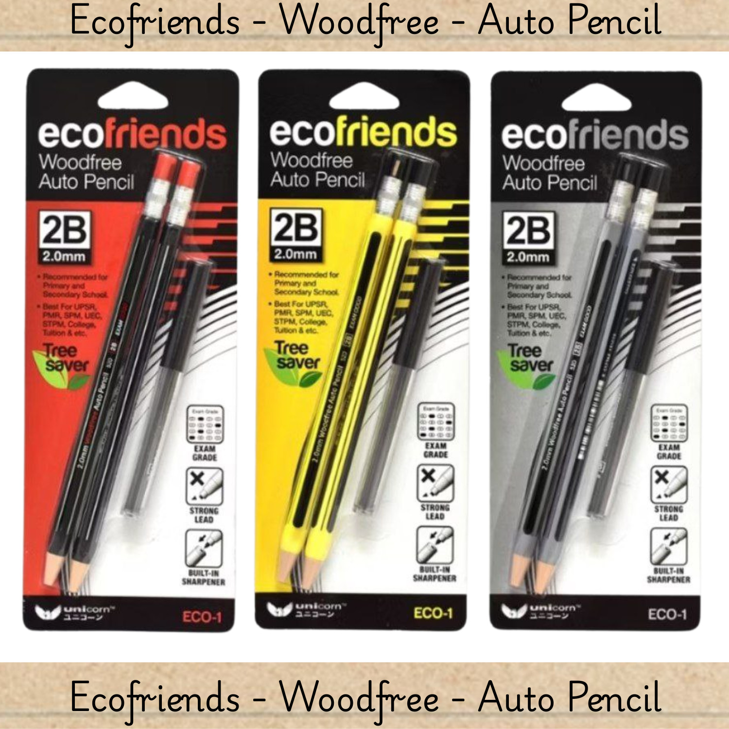 2 Sets (Black + Random) Unicorn Stationery Exam Eco-Friendly Auto Pencil 2.0mm