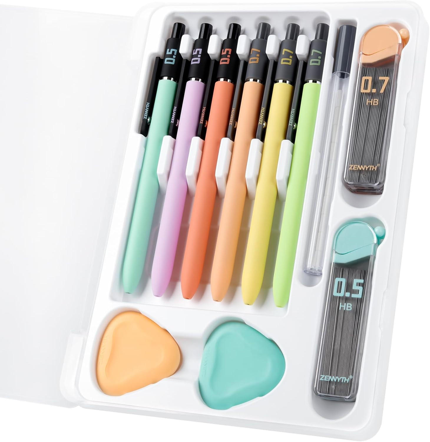 Solati Pastel Mechanical Pencil Set, 6 Pack with Case, 0.5Mm & 0.7Mm | Soft Grip