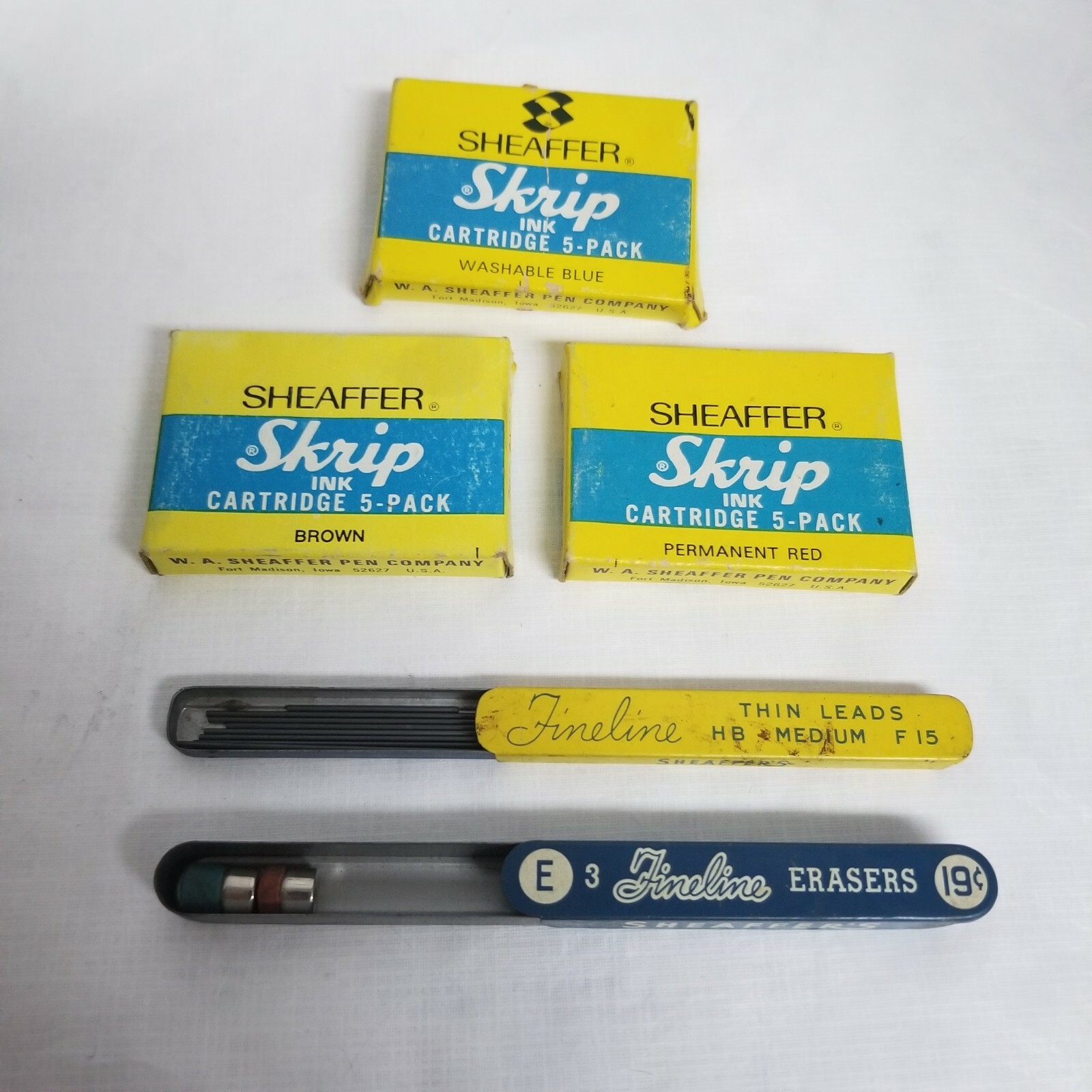 Lot of 5 Vintage Sheaffer’s Fineline Pencil Erasers, Leads, Ink Cartridges