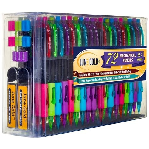72 Mechanical Pencils 0.7mm HB #2 Lead, 220 Graphite Refills, Break Resistant, S