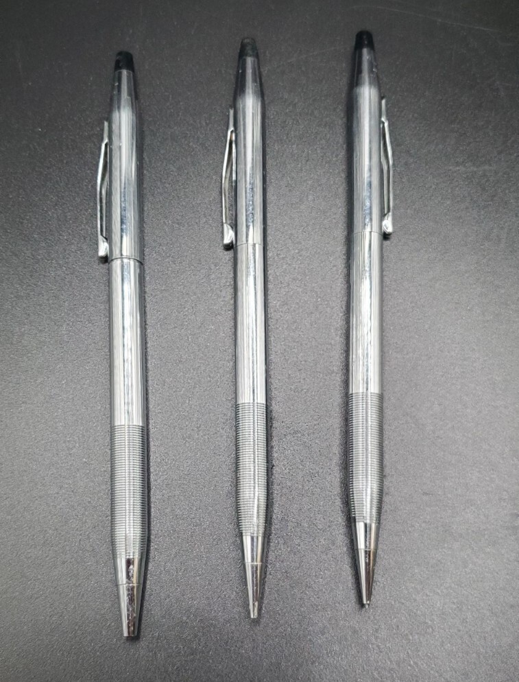 Vintage Cross Chrome Knurled Grip Twist Lot 2 Mechanical Pencils 1 Pen