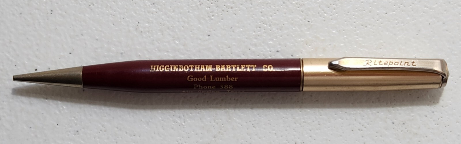 Higginbotham Bartlett Co. Big Spring, Texas Mechanical Pencil Maroon/Goldtone