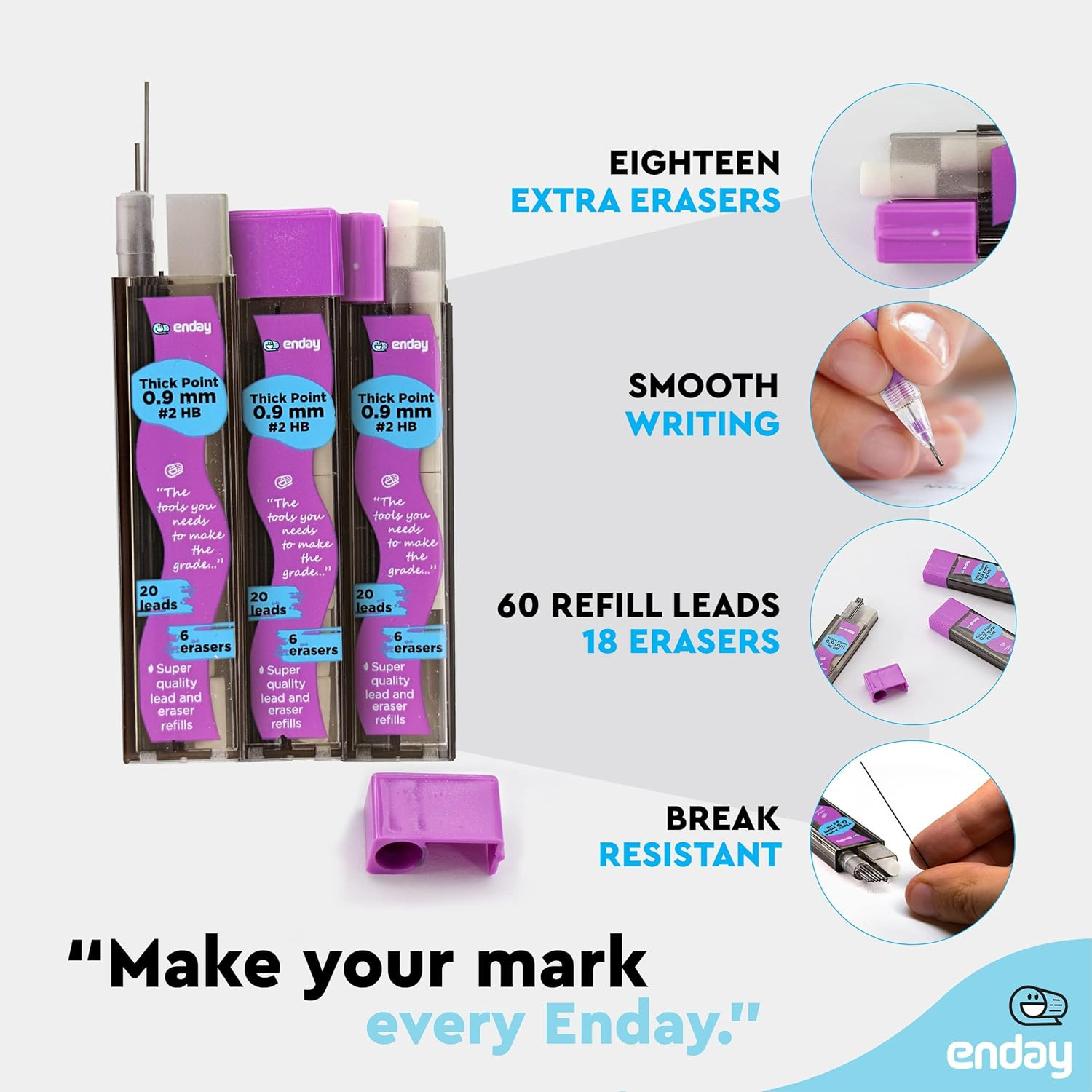 HB 2 Mechanical 0.9mm Lead Pencil and Eraser Refills, 20 Lead 6 Erasers per Tube