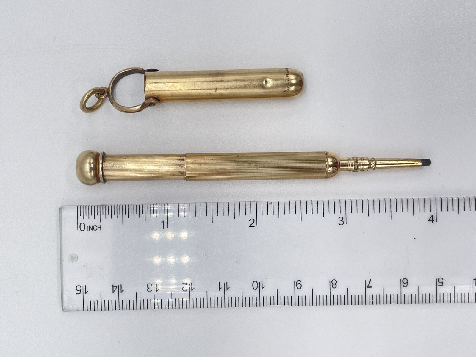 Antique W S Hicks NY 10k Yellow Gold Plate Propelling Chatelaine Pencil Works