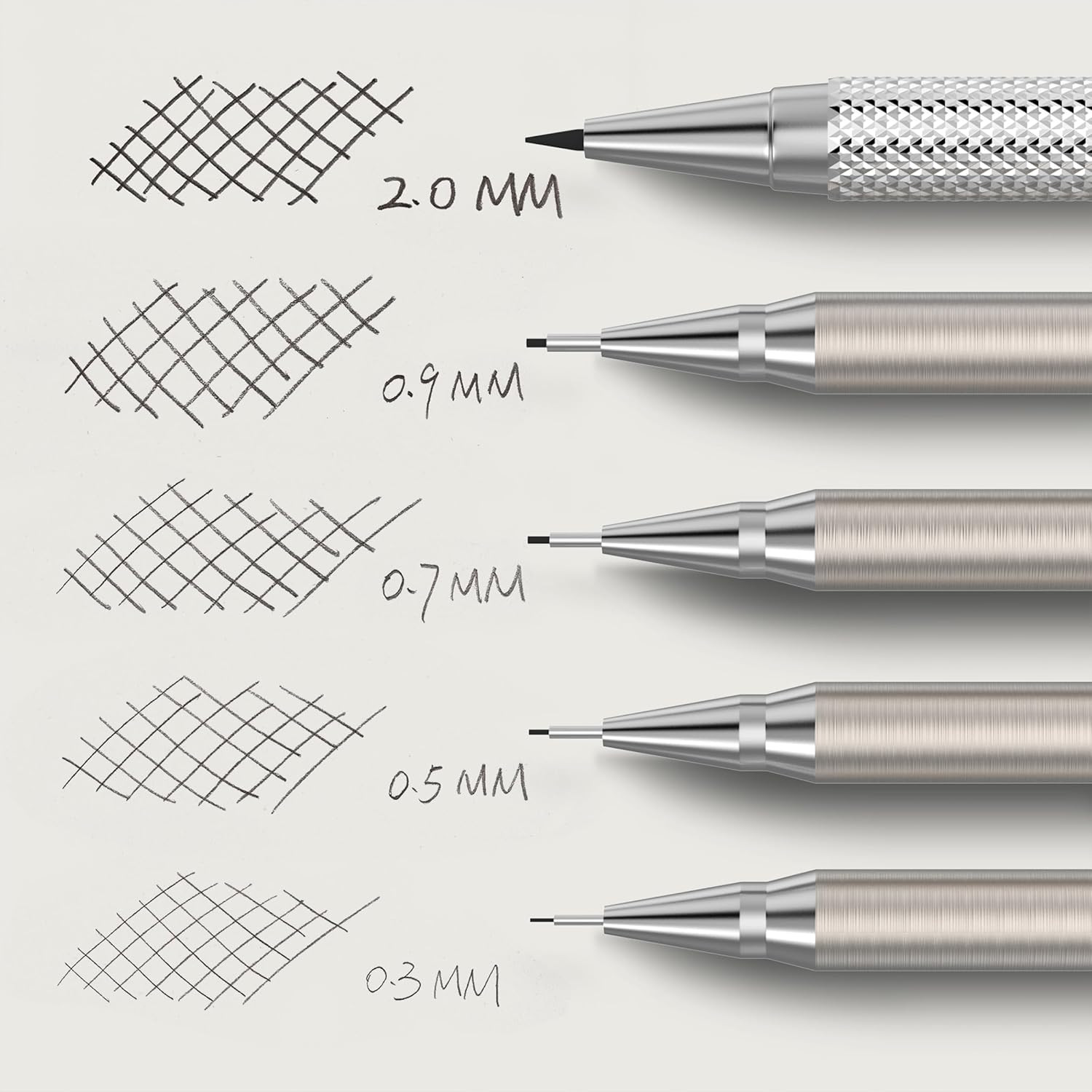 Mr. Pen- Metal Mechanical Pencil Set in Leather Case, 5 Sizes, 0.3, 0.5, 0.7, 0.