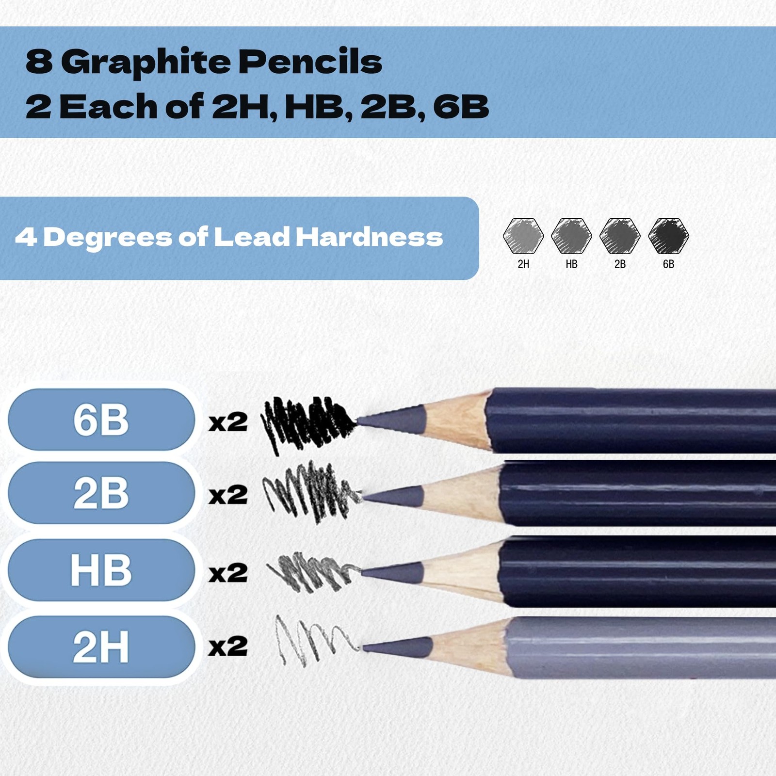 ArtSkills Sketch Pencils for Drawing, Graphite Art 8 Count (Pack of 1), Grey