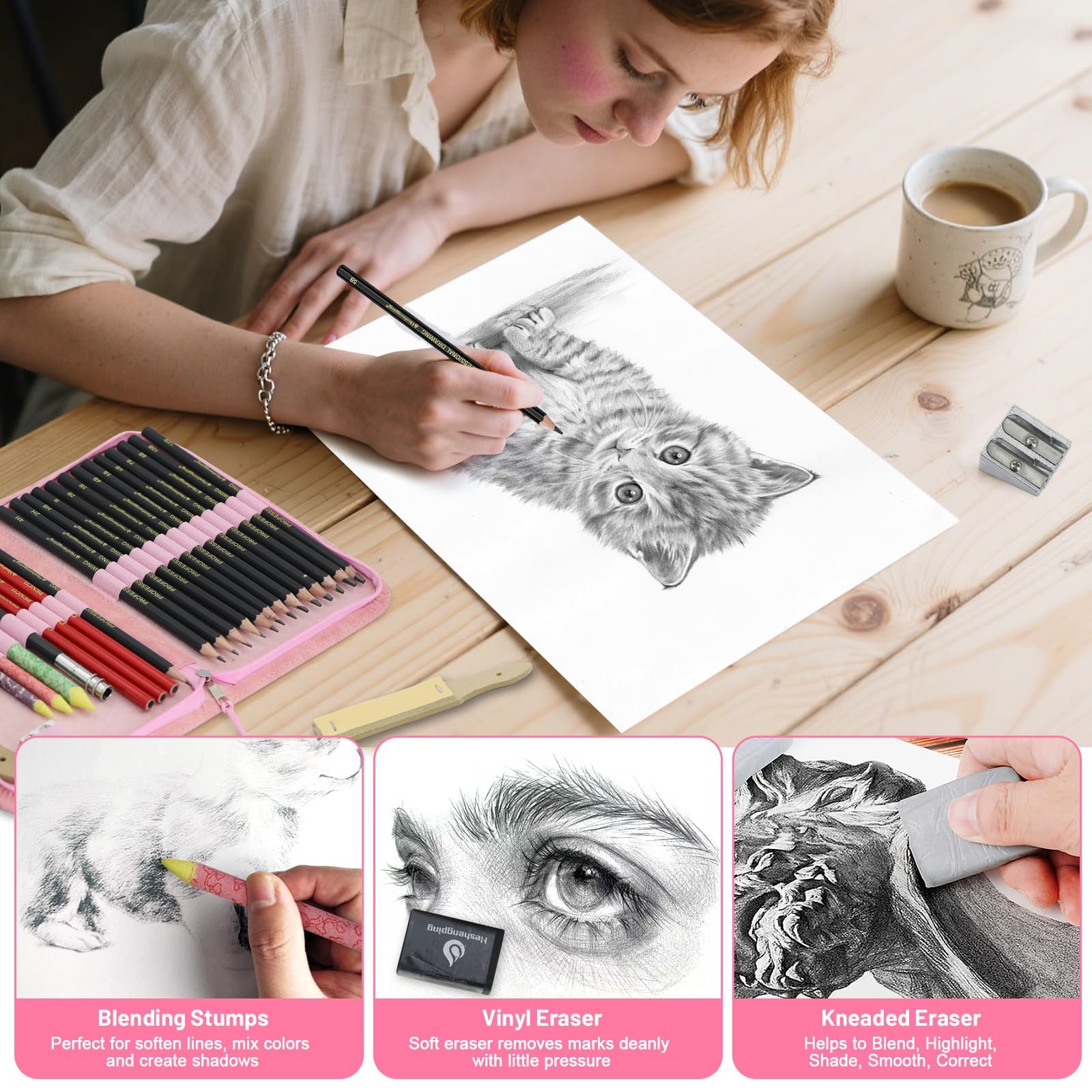 Heshengping, Sketching and Drawing 1 Count (Pack of 1), 026 Pack | Pink Color