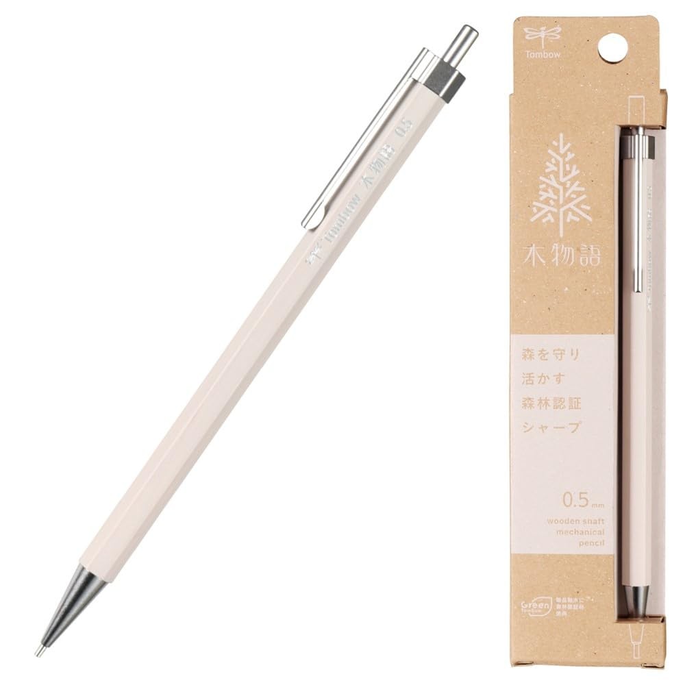 Tombow Ki Monogatari Mechanical Pencil 0.5mm Wooden Barrel White DHA-151B