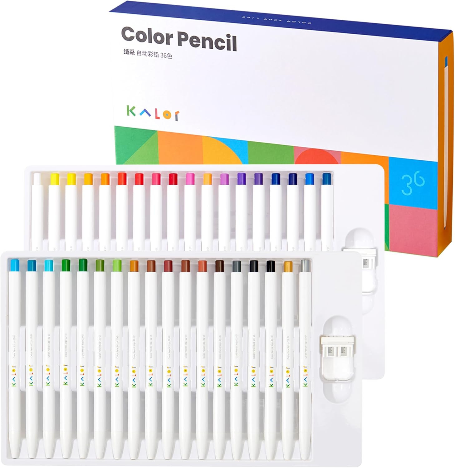 Kaco KALOR 36 Premium Color Mechanical Pencil Set, Refillable Soft Lead Cores, 3
