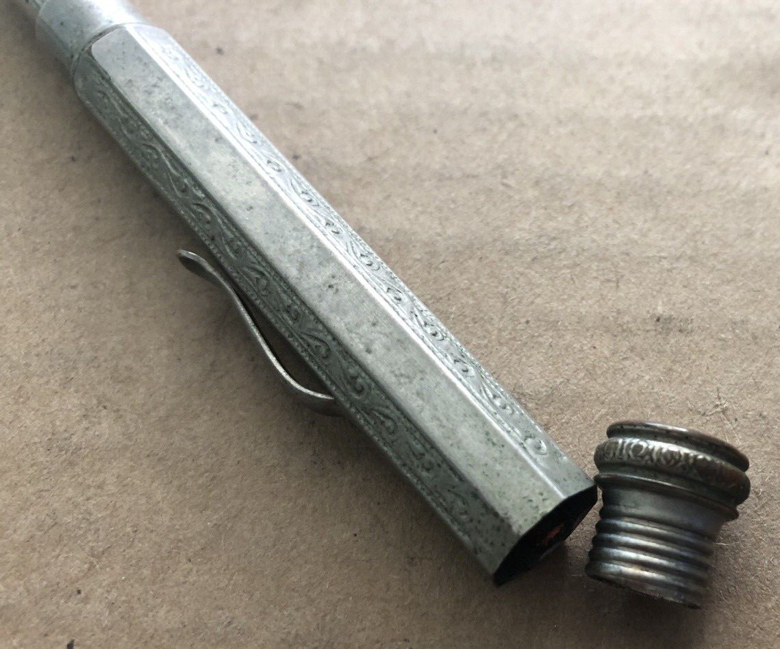 Vintage GERMANY Mechanical Pencil Silver Tone Fancy Art Deco 4 FOUR COLOR