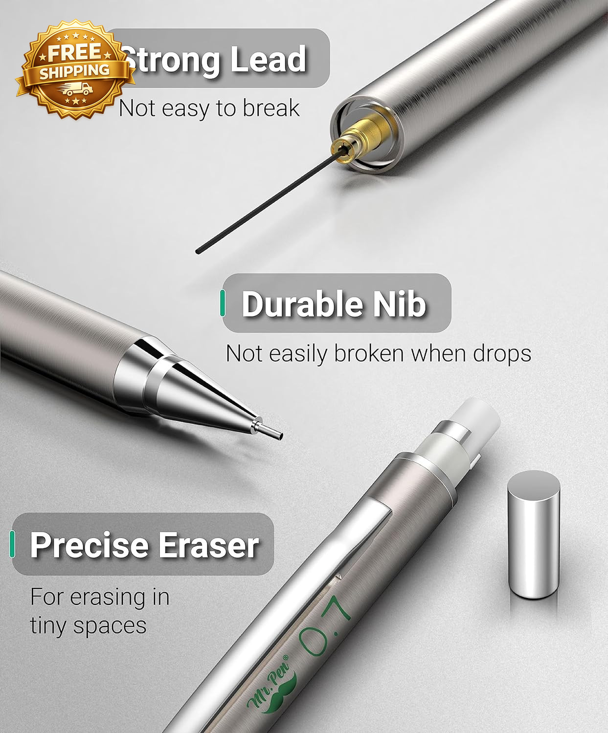 Metal Mechanical Pencils 0.7Mm, 2 Pack Lead Pencil Mechanical Pencil Metal