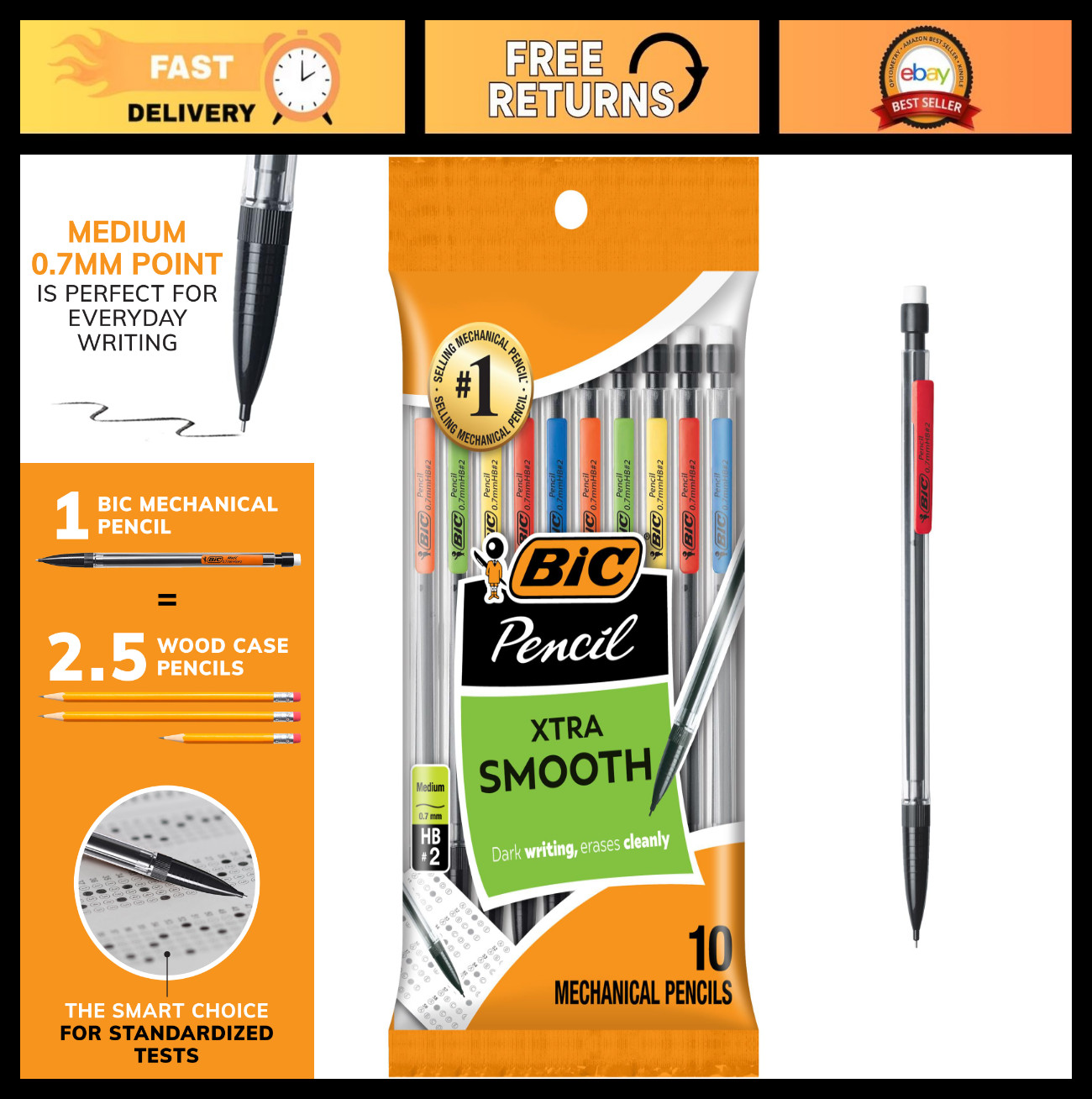 Smooth Writing Mechanical Pencils 0.7mm with Erasers, 10-Pack, School & Office S