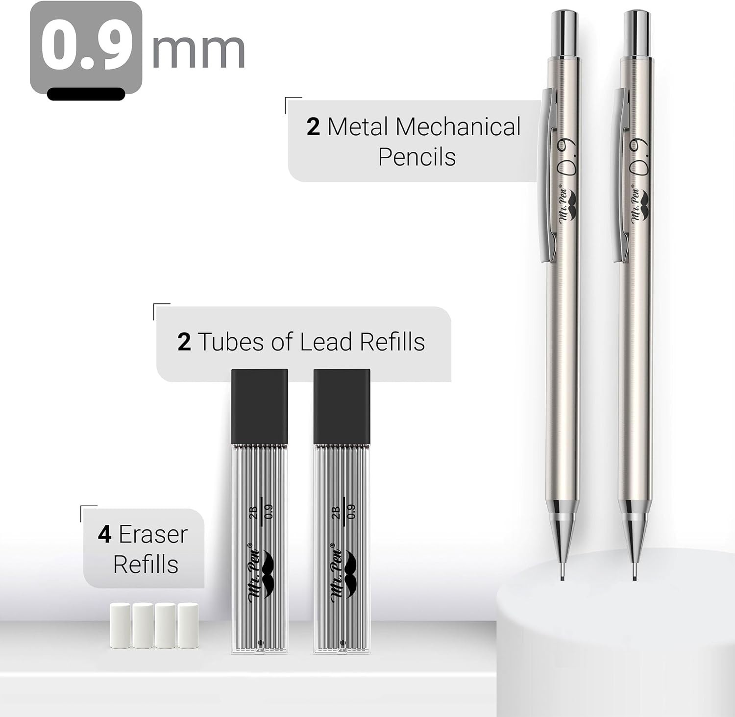 Refined Metal Mechanical Pencil Set – Ergonomic Design with Lead & Eraser Refill