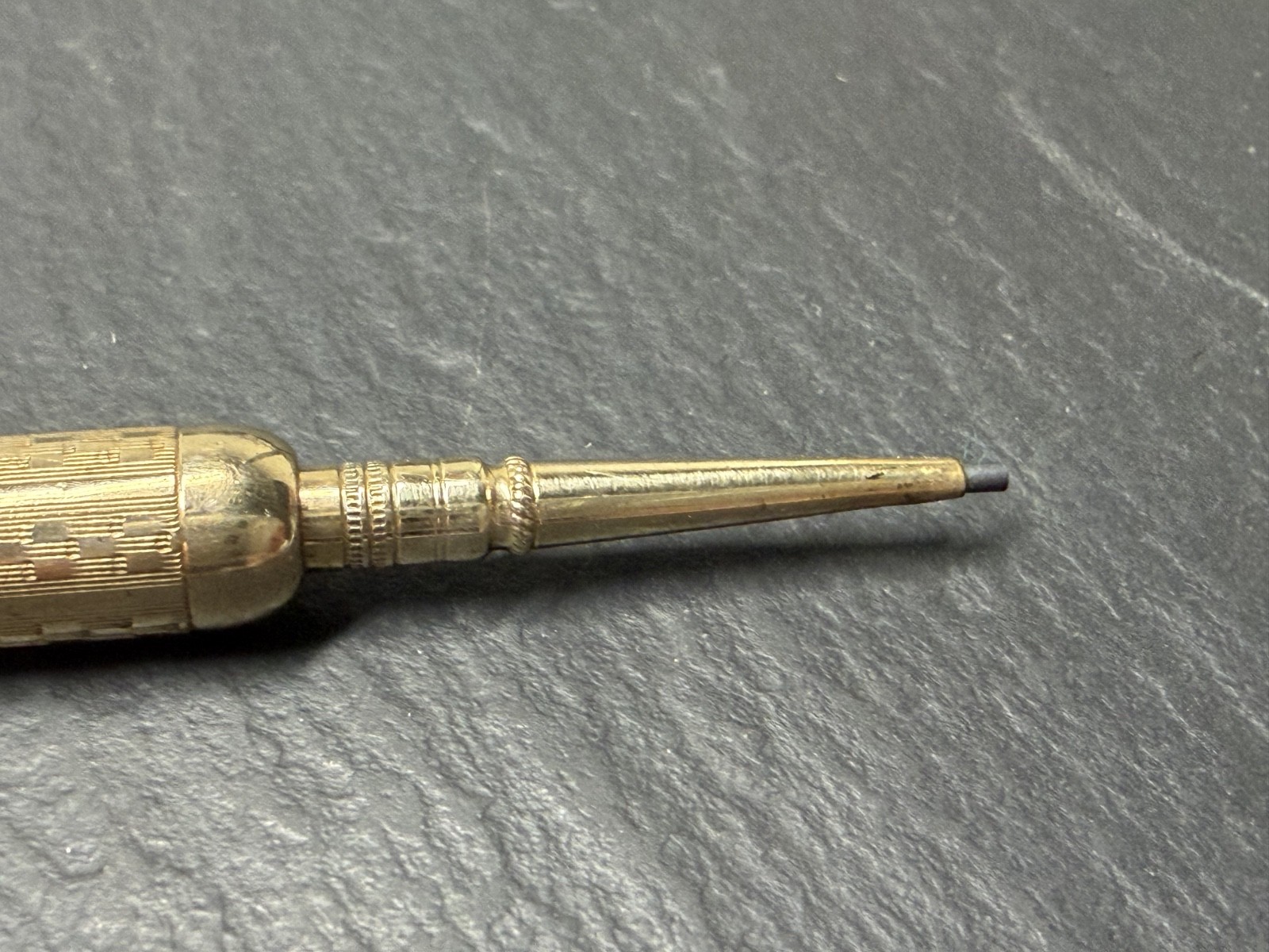 ANTIQUE GOLD FILLED TELESCOPING MECHANICAL PENCIL WITH LOOP, MONOGRAM N1006