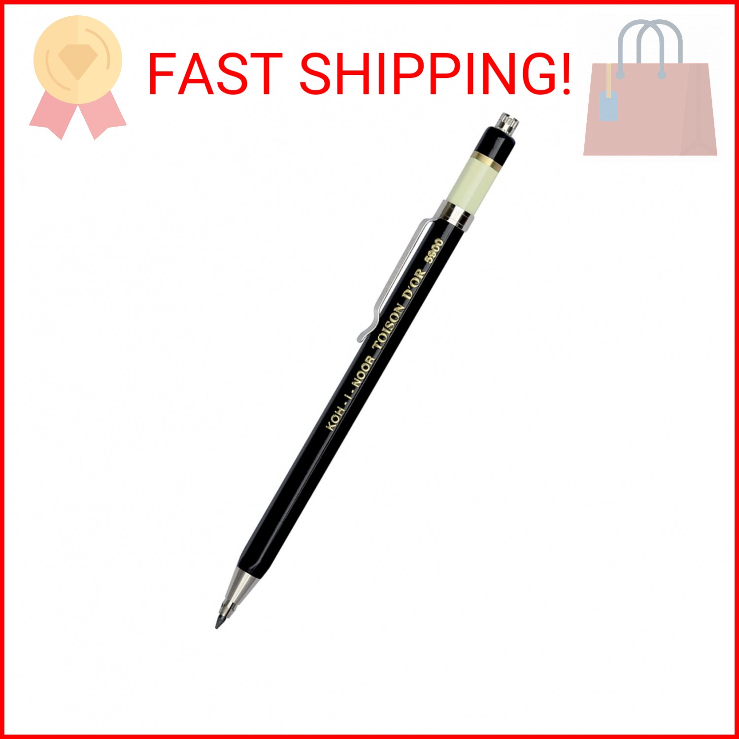 Koh-I-Noor Toison d’Or Lead Holder with Clip, 2mm x 120mm Lead, Black, 1 Each (5