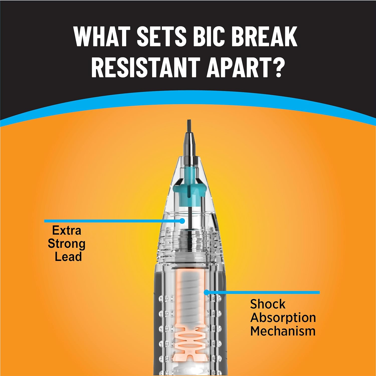BIC Break Resistant Mechanical Pencils Shock Absorbing Jumbo Eraser 12 Pack