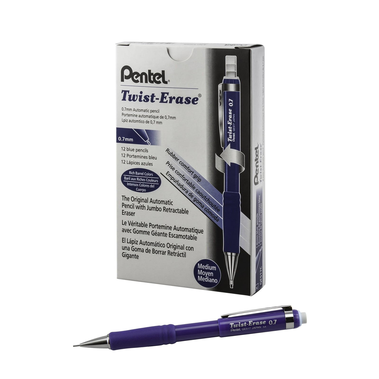 Pentel Twist Erase III Mechanical Pencils Pack of 12 Blue 0.5mm 0.7mm 0.9mm