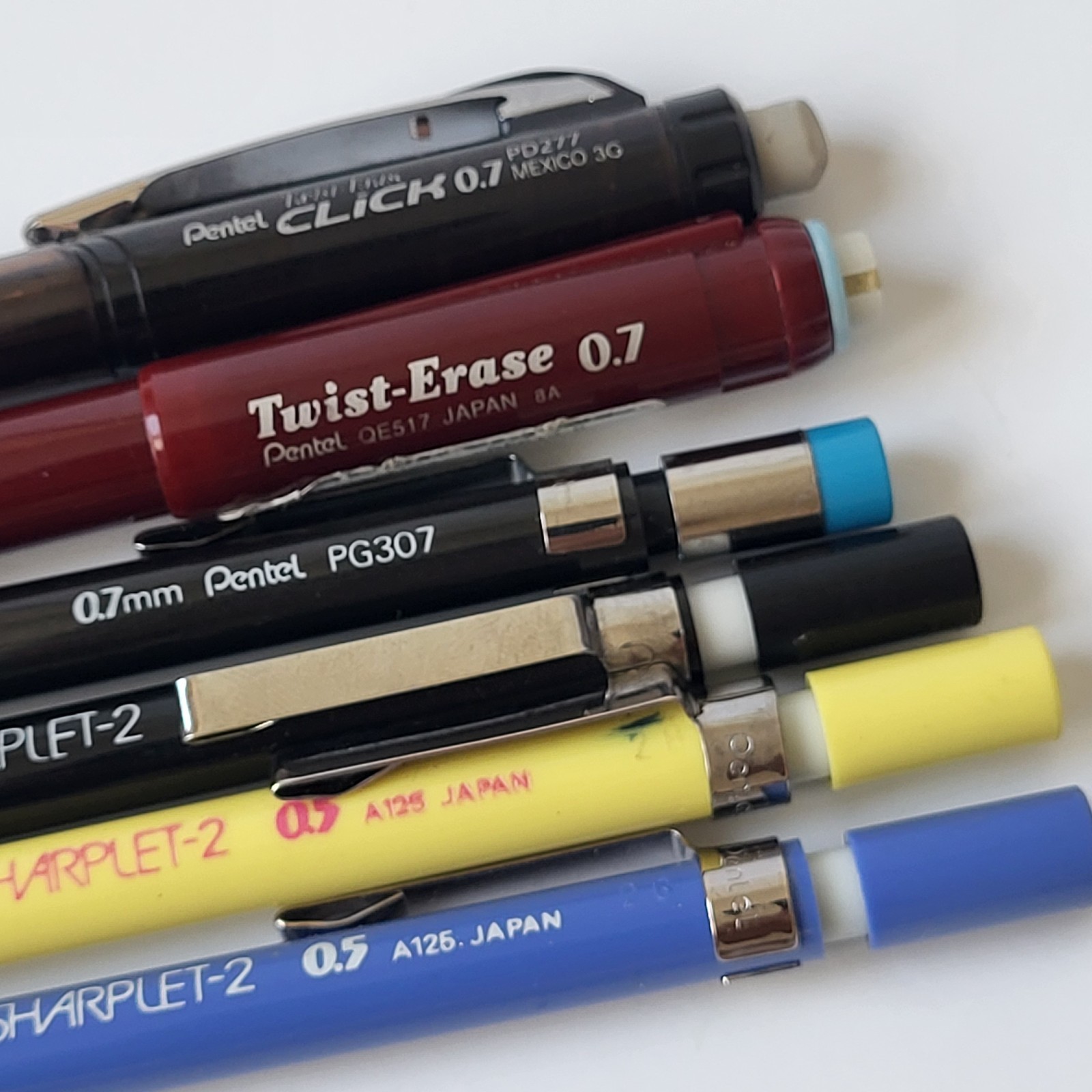 Pentel Mechanical Pencils Lot of 6 Sharplet-2 PG307 Twist Erase Click PD277