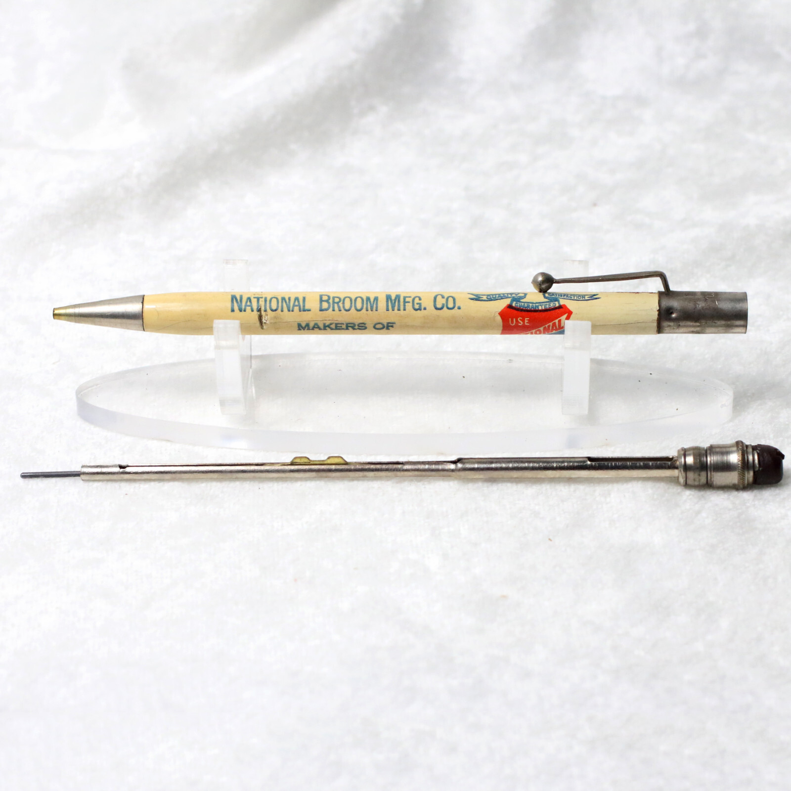 VTG 1930s RediPoint White Celluloid National Broom Advertising Mechanical Pencil