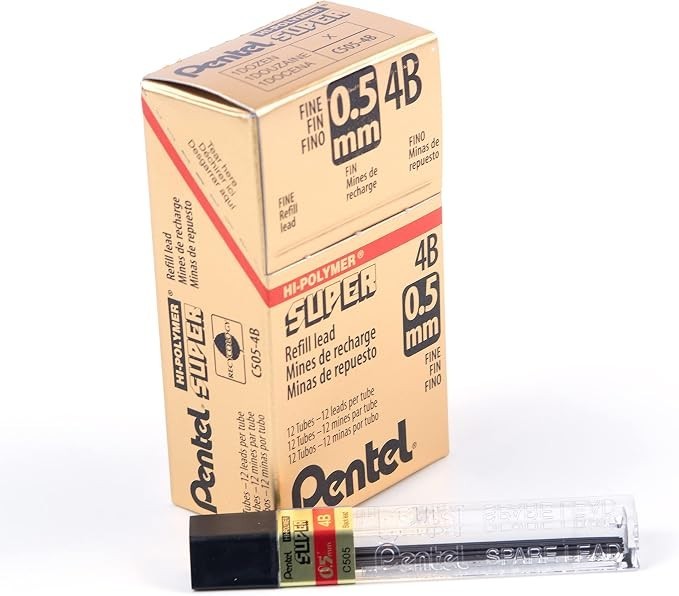 Mechanical Pencil Lead Refill 0.5mm 4B 144 Pieces Fine Line Super Hi-Polymer
