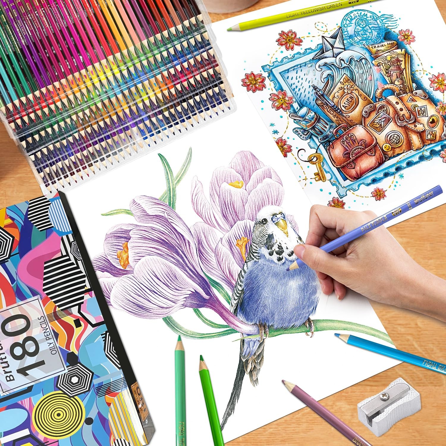 LBW 180 Colored Pencils for Adult Coloring Books, 12 Metallic Pencil, Oil Based