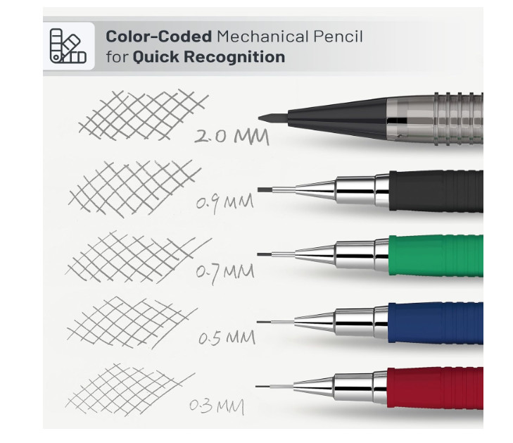 Mr. Pen Mechanical Pencil Set with Lead and Eraser Refills, 5 Sizes……..