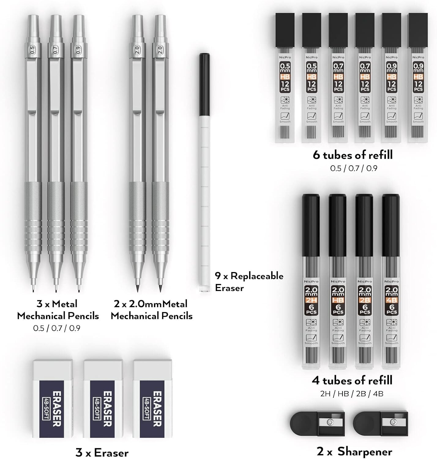 Versatile 22PCS Art Drafting Pencil Set with Ergonomic Metal Grip & Accessories