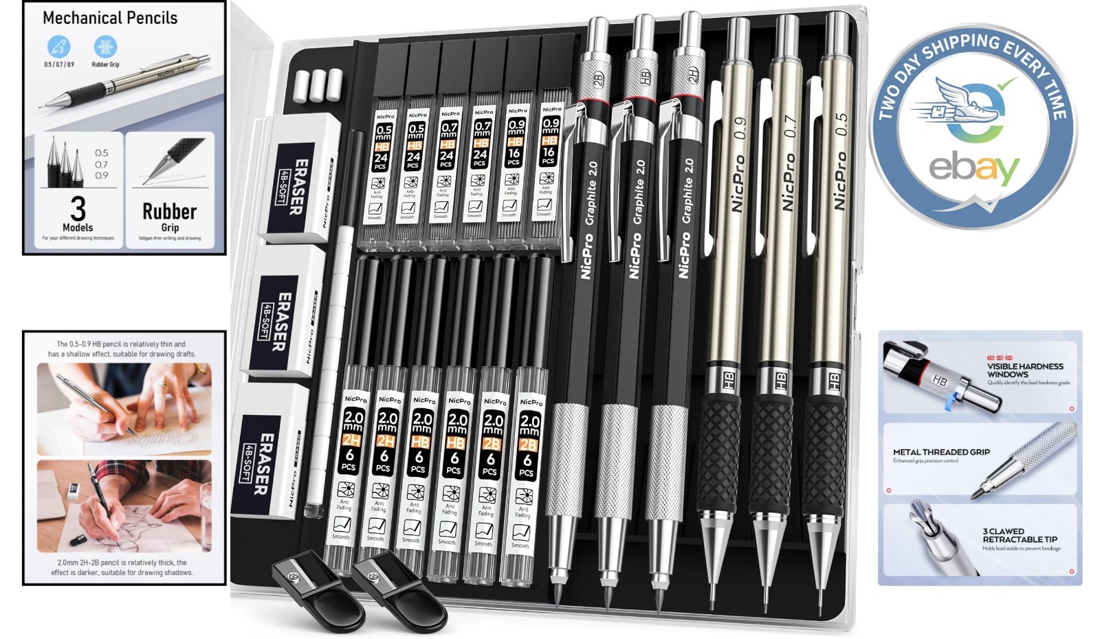 Versatile 6PCS Art Mechanical Pencil Set with Refills for All Writing Needs
