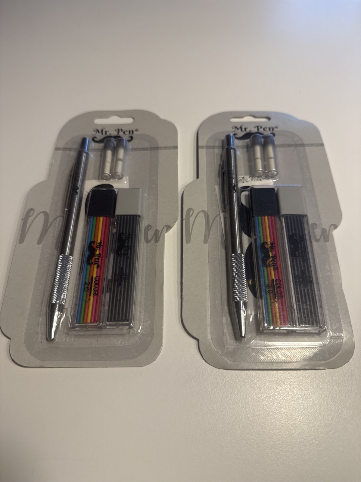 2 Pack Of Mr. Pen 2mm Metal Mechanical Pencil Set With Color And Black Lead.
