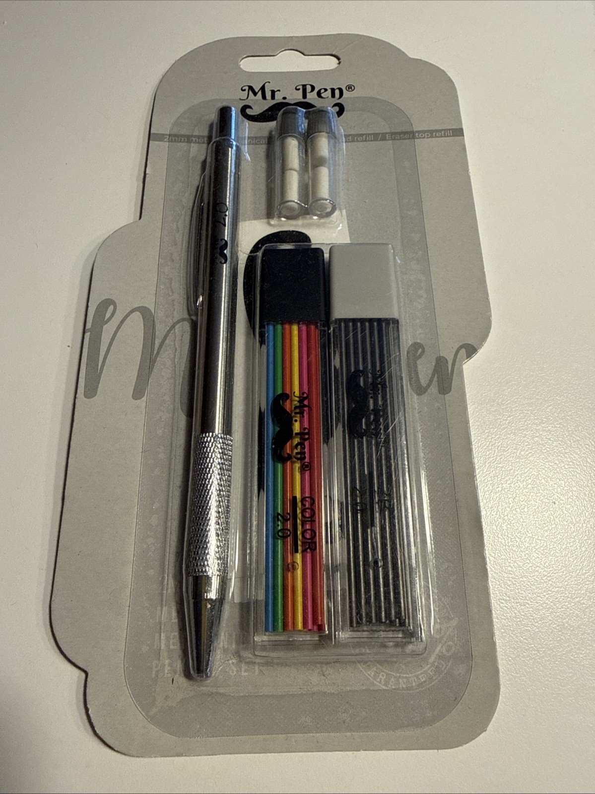 2 Pack Of Mr. Pen 2mm Metal Mechanical Pencil Set With Color And Black Lead.