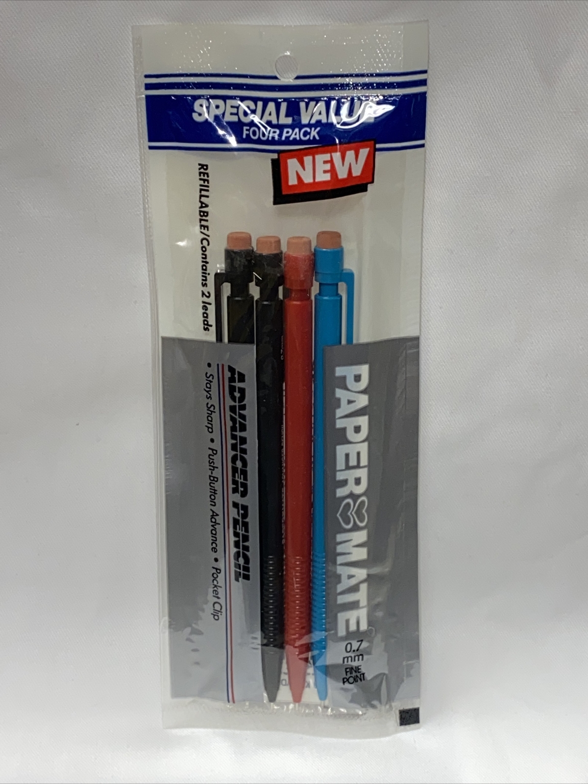 (4) VINTAGE 1985 GILLETTE PAPER MATE ADVANCER PENCIL 0.7 MM FINE POINT 3 COLORS