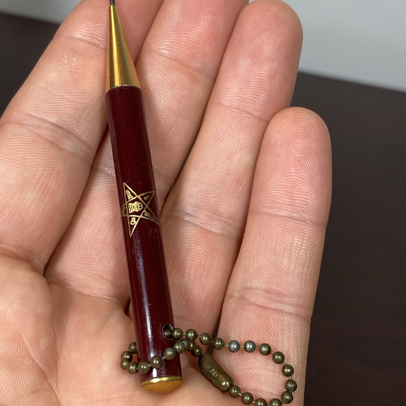 Masonic OES Order Of The Eastern Star Mechanical Pencil VTG Keychain Bead Chain