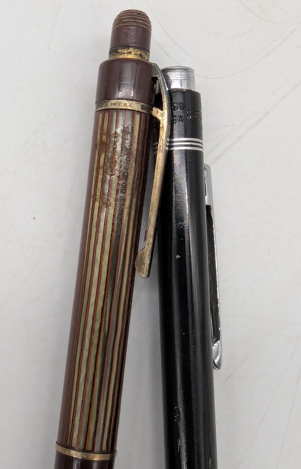 2 Vtg Wahl Eversharp Mechanical Pencils Black & Burgundy Gold Striped