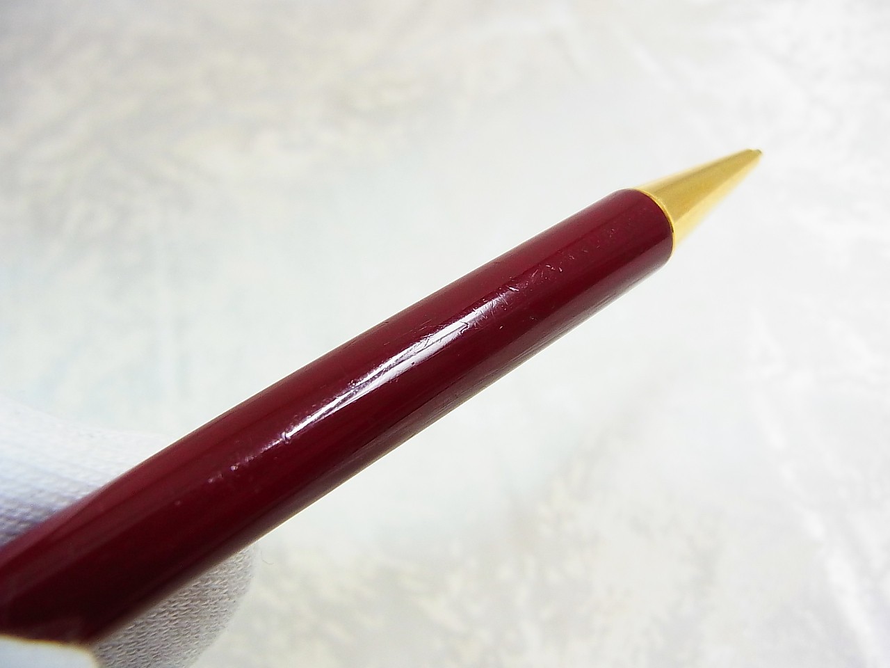 Cartier Must de Mechanical Pencil Click Action Bordeaux Gold with Leather Case