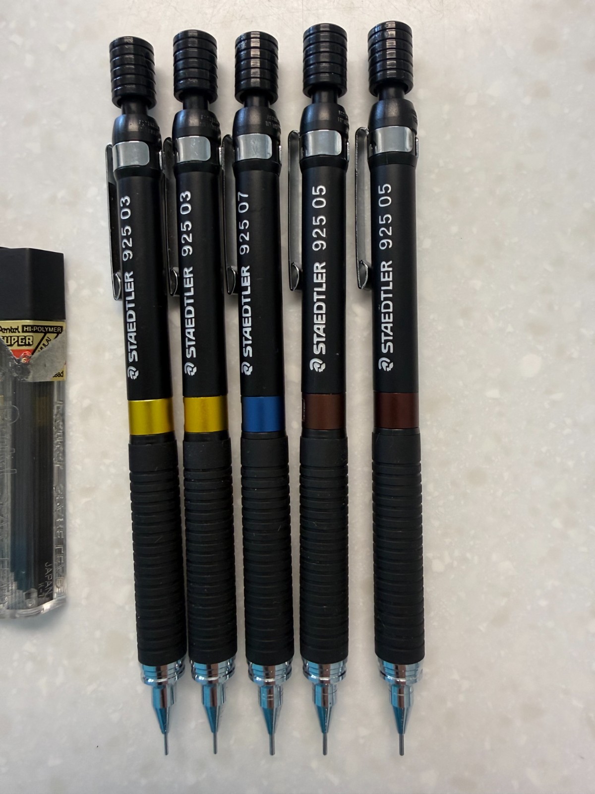 Lot of 5 Staedtler 925 Drafting Mechanical Pencils 0.3mm, 0.5mm, 0.7mm