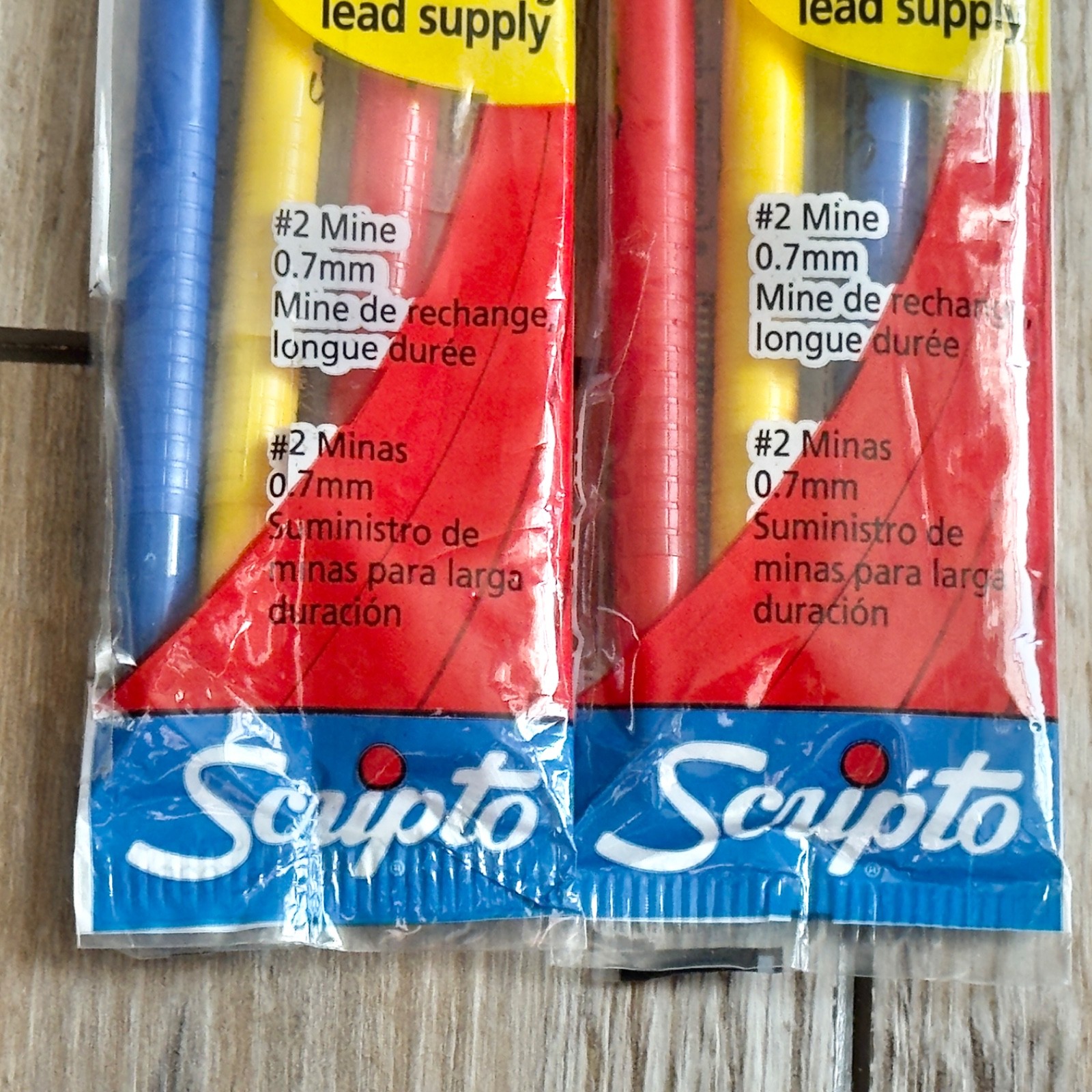 Scripto Mechanical Pencil .7mm No. 2 B5039M 25424 Red Yellow Blue 3 Pack x 2