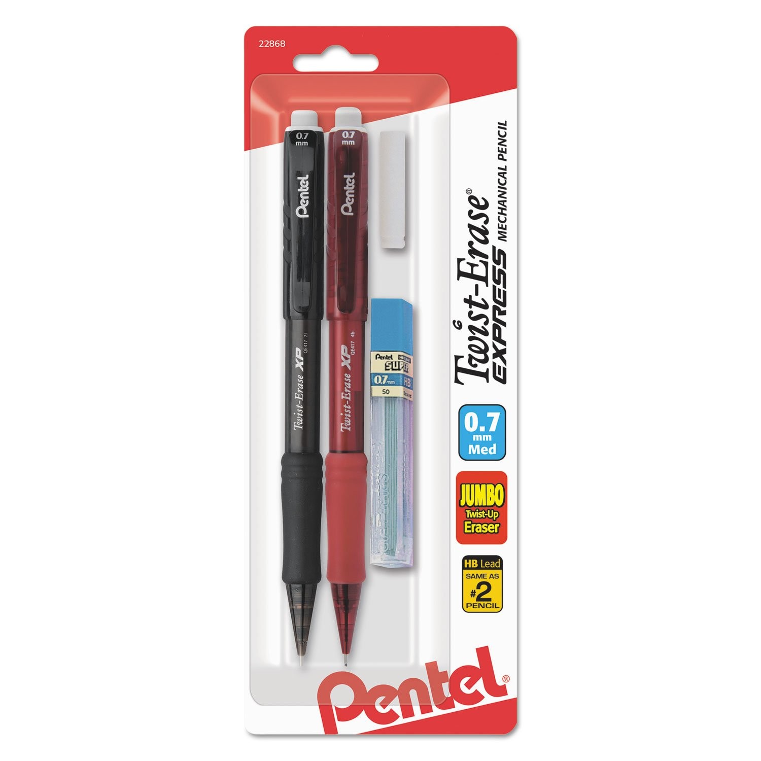 Pentel Twist Erase Mechanical Pencils 0.7mm 2 Pack Assorted Colors with Eraser