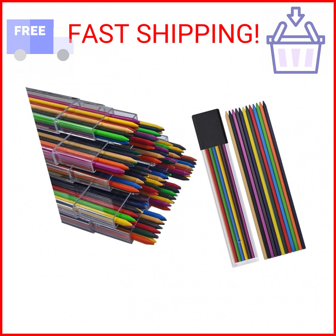 JOMPENS 2.0mm Colored Pencil Lead Refills, 72 Pack Assorted Colors Mechanical Pe