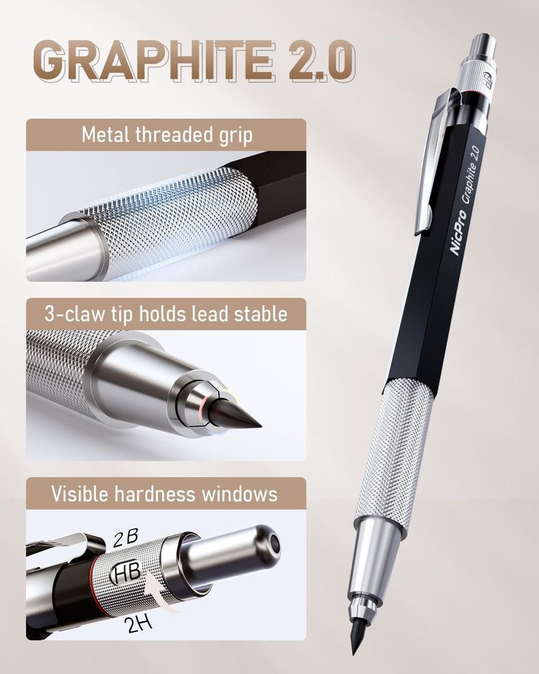 35PCS Art Mechanical Pencils Set, 3 PCS Metal Drafting Pencil 0.5 mm & 0.7 mm &