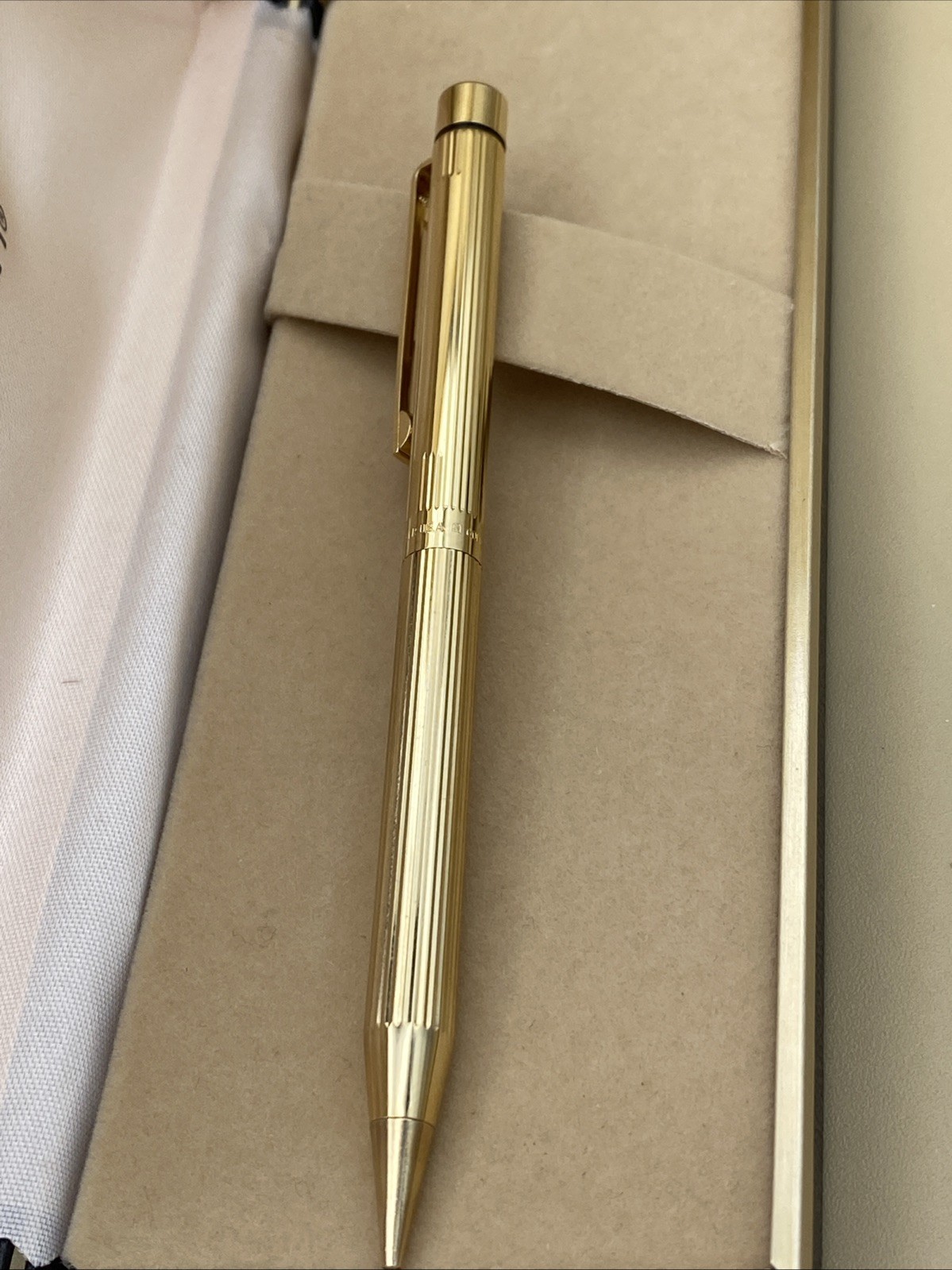 Vtg Sheaffer Gold Electroplated White Dot Mechanical Pencil Fluted wth Box