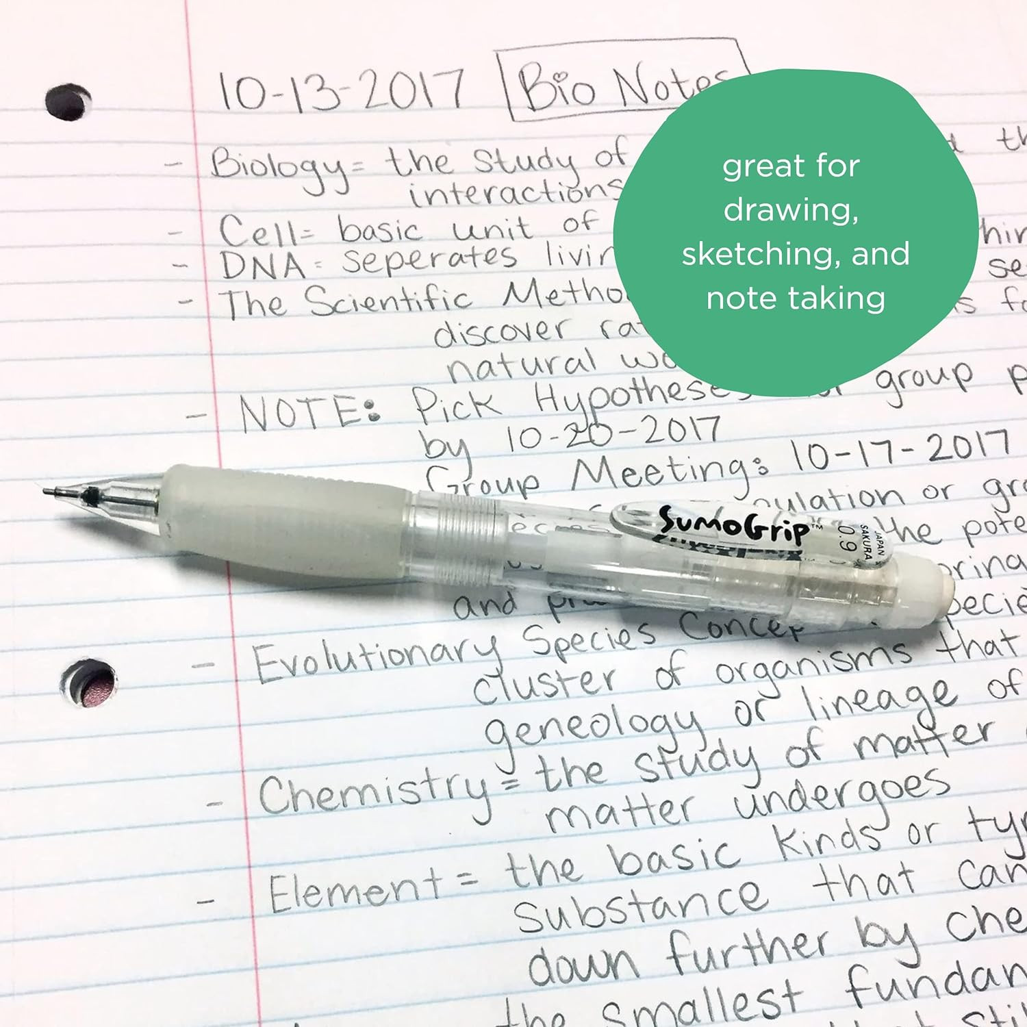 Sumogrip Pencil with Comfort Grip – 0.9 Mm Ergonomic Mechanical Pencil – Clear