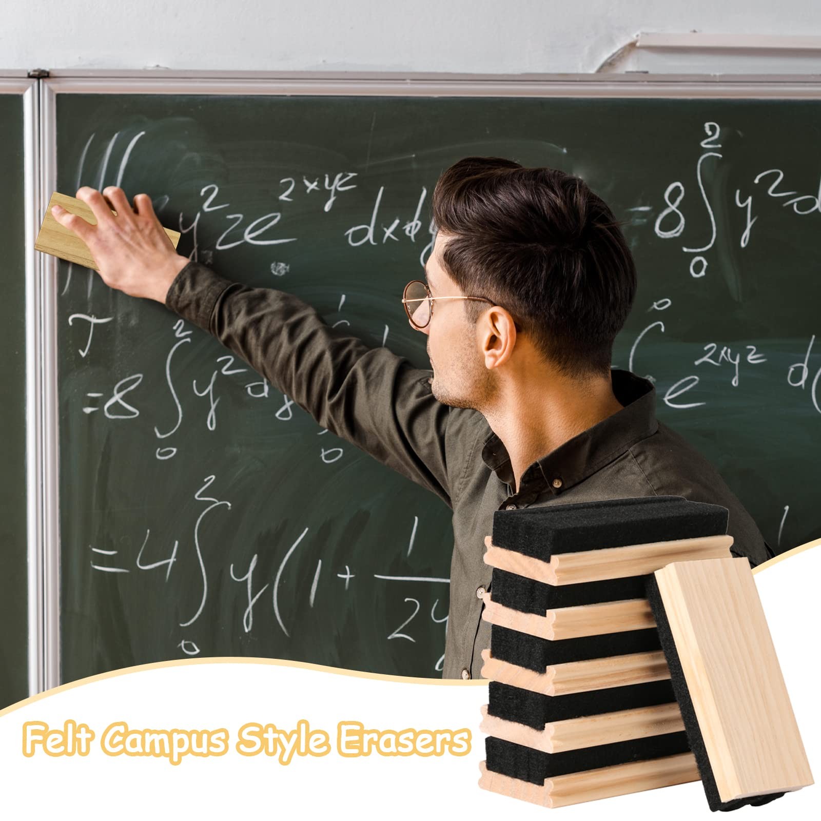 10 Pack Wool Felt Chalkboard Dustless Wood Chalk Eraser Blackboard Cleaner