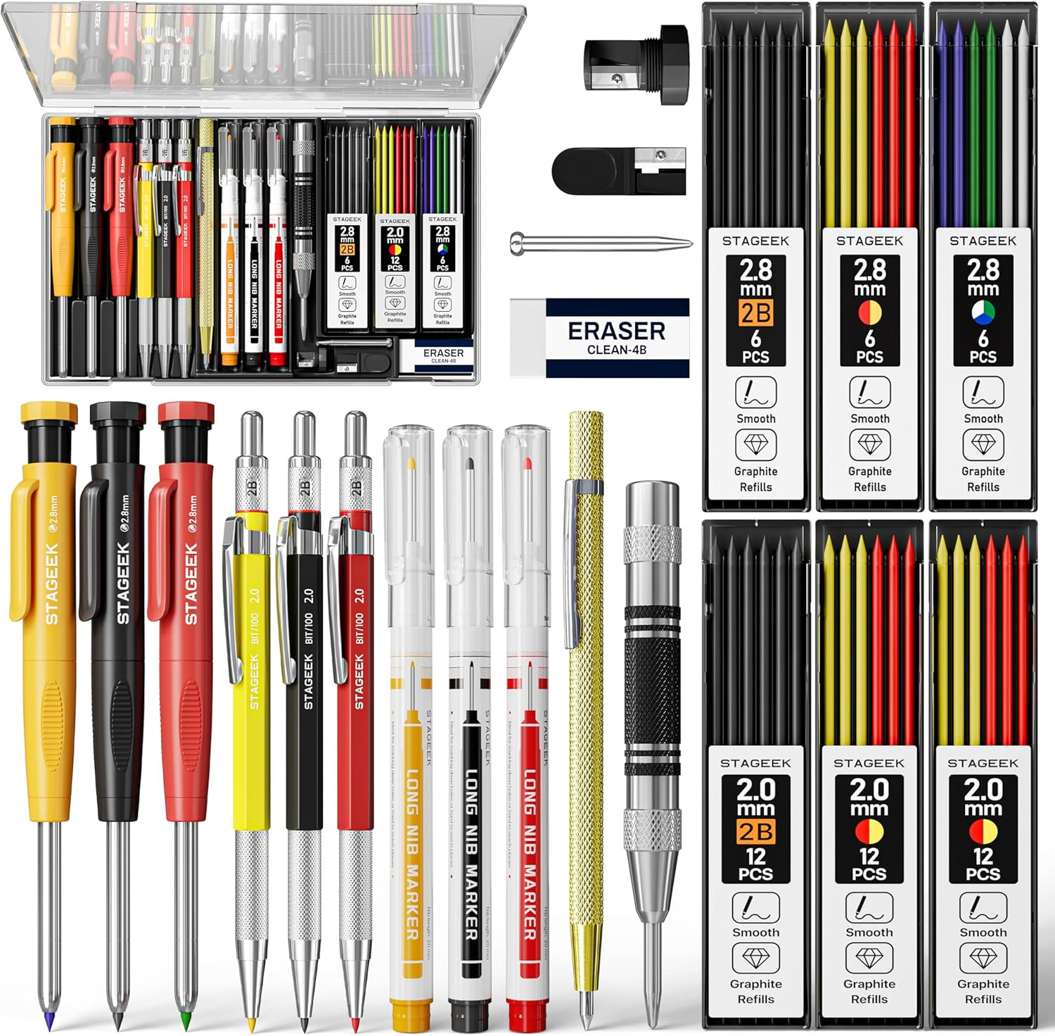 STAGEEK 22 Pack Carpenter Pencil Set with Sharpener | Construction Pencil Set wi